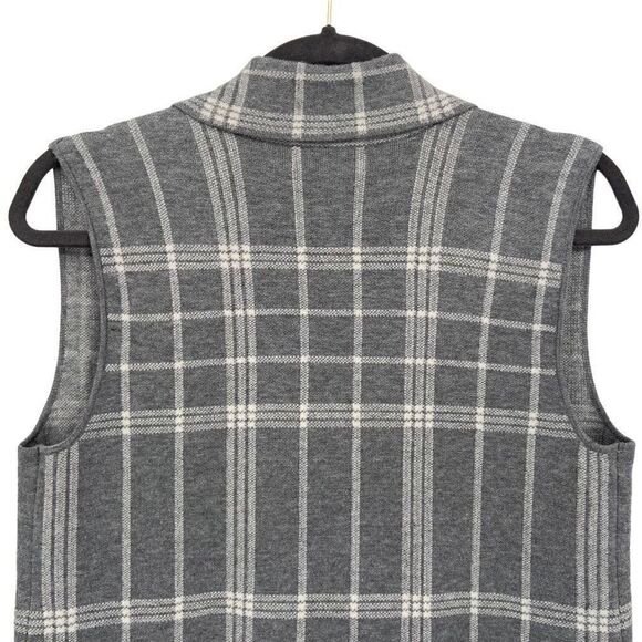 Marled Double Breasted Button Front Collared Plaid Vest Gray/White Medium NWT - Picture 6 of 9